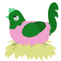 A pink and leaf chicken with a head pattern