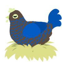 A bark and ultramarine chicken with a lace pattern