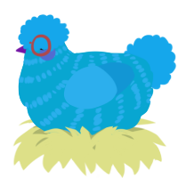 A cerulean and sky chicken with a bar pattern