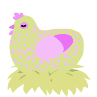 A lemon and lavender chicken with a speckle pattern