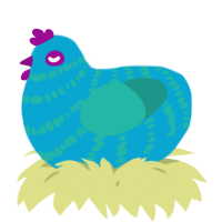 A cerulean and turquoise chicken with a bar pattern