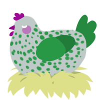 A silver and viridian chicken with a speckle pattern