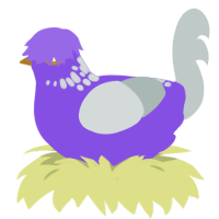 A blurple and silver chicken with a neck-speckle pattern