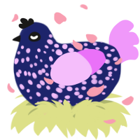 A navy and lavender chicken with a speckle pattern