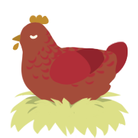 A red and crimson chicken with a half-lace pattern