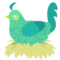 clara de lune, a spring and turquoise chicken with a double-lace pattern