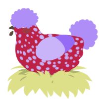 A crimson and lilac chicken with a speckle pattern