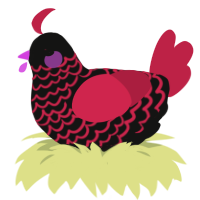 The Bad Fire, a black and crimson chicken with a lace pattern