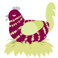 A maroon and lemon chicken with a bar pattern