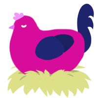 not again, a fuchsia and navy chicken