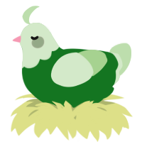 A leaf and gluppy chicken with a head pattern