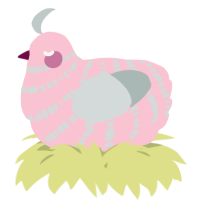 A rose and silver chicken with a bar pattern