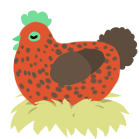 A vermilion and bark chicken with a speckle pattern