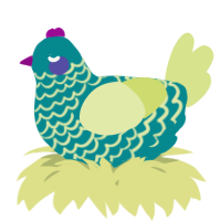 A teal and lemon chicken with a lace pattern