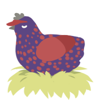 A overcast and red chicken with a speckle pattern