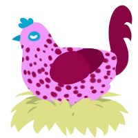 A lavender and maroon chicken with a speckle pattern