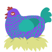 A blurple and turquoise chicken with a lace pattern