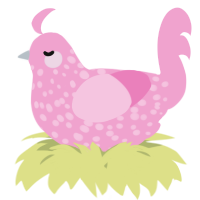 A pink chicken with a speckle pattern