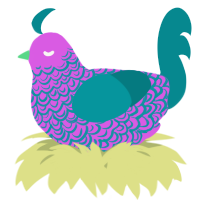 A orchid and teal chicken with a double-lace pattern