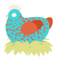 A aqua and vermilion chicken with a speckle pattern
