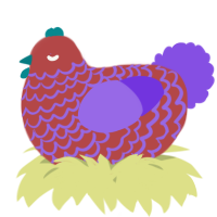 A red and blurple chicken with a lace pattern
