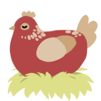 Bay, a red and beige chicken with a neck-speckle pattern