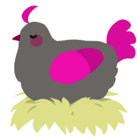 A grey and fuchsia chicken