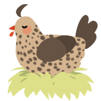 A beige and bark chicken with a speckle pattern