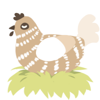 A beige and cream chicken with a bar pattern