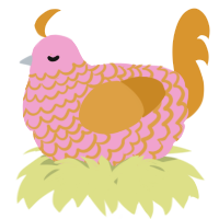 A pink and orange chicken with a lace pattern