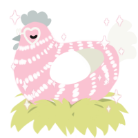 A rose and white chicken with a bar pattern