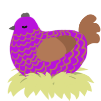 A amethyst and brown chicken with a lace pattern