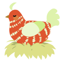 A vermilion and apple chicken with a bar pattern
