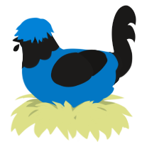 A sapphire and sable chicken with a head pattern