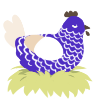 A indigo and cream chicken with a lace pattern