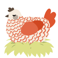 A cream and vermilion chicken with a lace pattern