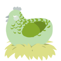 A gluppy and chartreuse chicken with a half-lace pattern