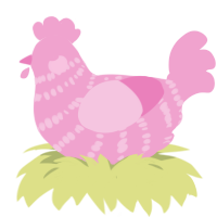 A pink chicken with a bar pattern