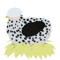 A mist and black chicken with a speckle pattern