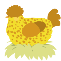 A yellow and ochre chicken with a speckle pattern