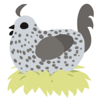 A mist and grey chicken with a speckle pattern