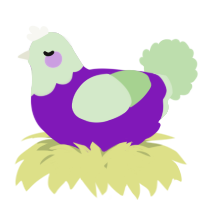 A violet and gluppy chicken with a head pattern