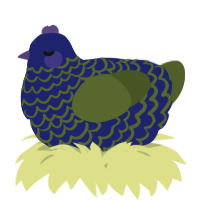 A navy and olive chicken with a lace pattern