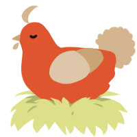 A vermilion and beige chicken