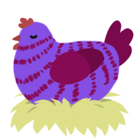 Fruity Pebbles, a blurple and wine chicken with a bar pattern