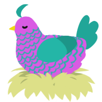A orchid and turquoise chicken with a lace pattern