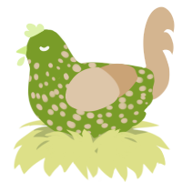 A chartreuse and beige chicken with a speckle pattern