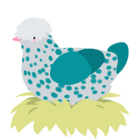 A mist and teal chicken with a speckle pattern