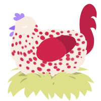 A cream and crimson chicken with a speckle pattern