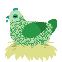A gluppy and viridian chicken with a double-lace pattern